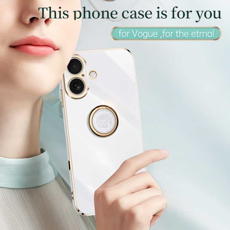 For iPhone 16 Plus XINLI Straight Edge 6D Electroplate TPU Phone Case with Ring Holder(Celestial Blue) - iPhone 16 Plus Cases by XINLI | Online Shopping UK | buy2fix