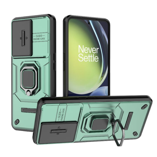 For OnePlus Nord CE 3 Lite 5G Sliding Camshield TPU + PC Shockproof Phone Case with Holder(Green) - OnePlus Cases by buy2fix | Online Shopping UK | buy2fix