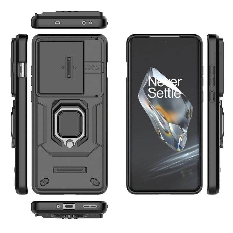 For OnePlus 12 5G Sliding Camshield TPU + PC Shockproof Phone Case with Holder(Black) - OnePlus Cases by buy2fix | Online Shopping UK | buy2fix