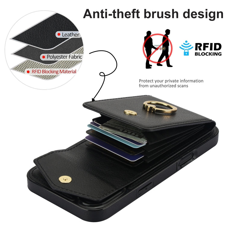 For iPhone 16 Plus Ring Holder RFID Card Slot Phone Case(Black) - iPhone 16 Plus Cases by buy2fix | Online Shopping UK | buy2fix