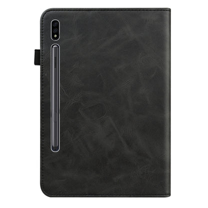 For Samsung Galaxy Tab S9+ / S9 FE+ Solid Color Stripe Embossed Leather Tablet Case(Black) - Galaxy Tab S9 FE+ by buy2fix | Online Shopping UK | buy2fix