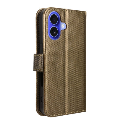 For iPhone 16 Diamond Texture Leather Phone Case(Brown) - iPhone 16 Cases by buy2fix | Online Shopping UK | buy2fix