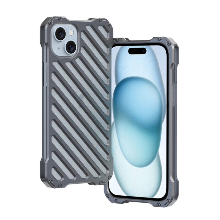 For iPhone 15 R-JUST RJ-50 Hollow Breathable Armor Metal Phone Case(Space Grey) - iPhone 15 Cases by R-JUST | Online Shopping UK | buy2fix