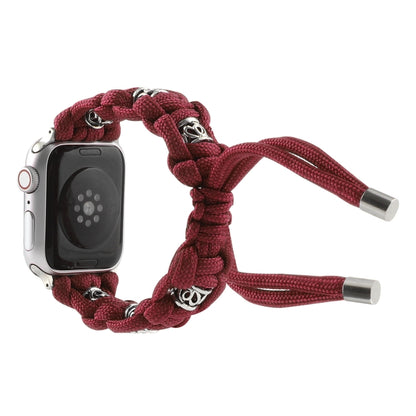 For Apple Watch Ultra 49mm Silk Silver Beads Braided Watch Band(Wine Red) - Watch Bands by buy2fix | Online Shopping UK | buy2fix