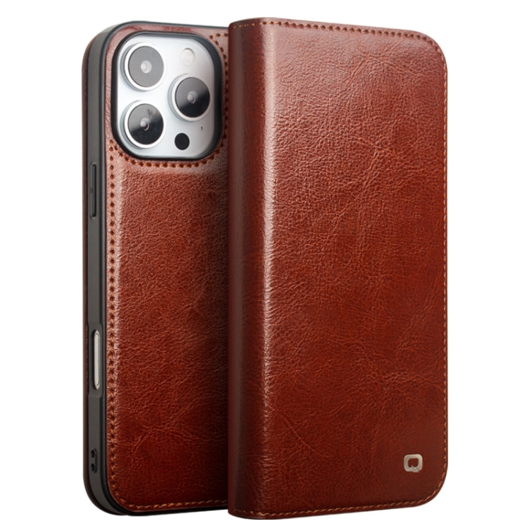 For iPhone 16 Pro QIALINO Classic Genuine Leather Phone Case(Brown) - iPhone 16 Pro Cases by QIALINO | Online Shopping UK | buy2fix