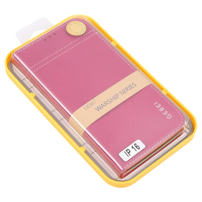 For iPhone 16 GEBEI Top-grain Horizontal Flip Leather Phone Case(Rose Red) - iPhone 16 Cases by GEBEI | Online Shopping UK | buy2fix