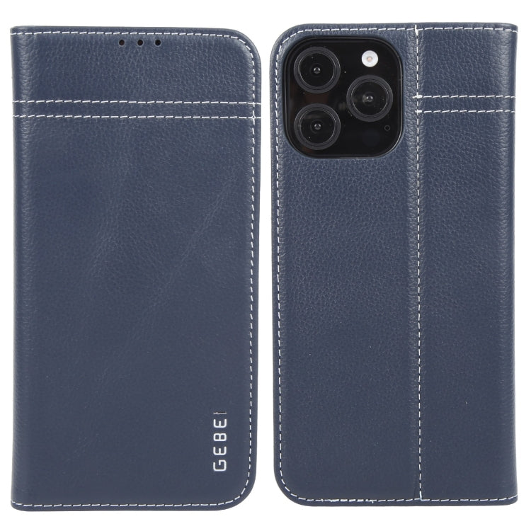 For iPhone 16 Pro Max GEBEI Top-grain Horizontal Flip Leather Phone Case(Blue) - iPhone 16 Pro Max Cases by GEBEI | Online Shopping UK | buy2fix