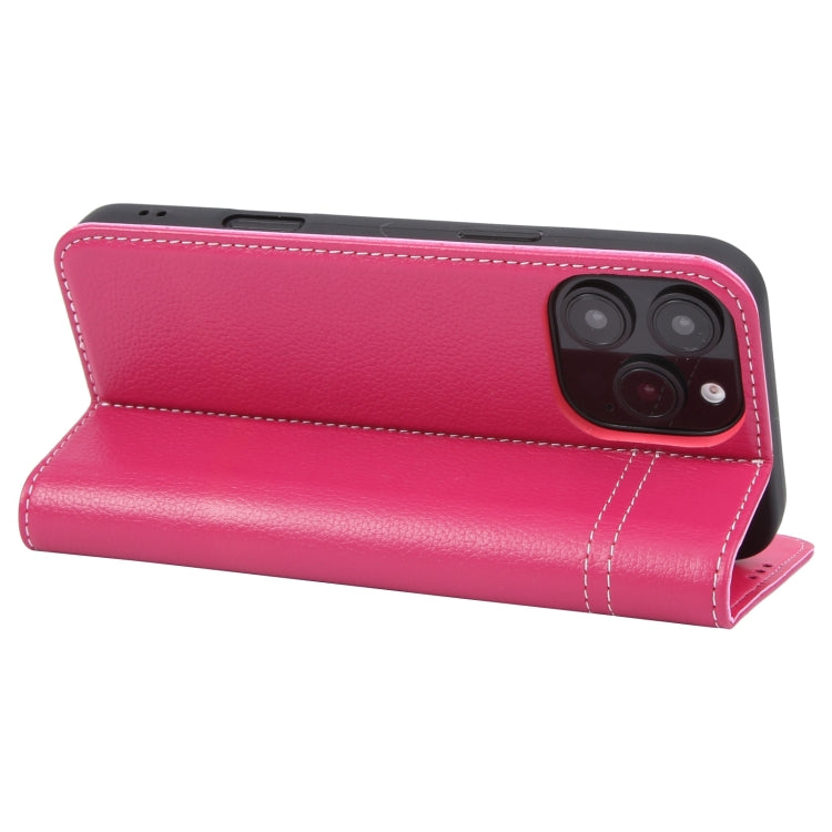 For iPhone 16 Pro Max GEBEI Top-grain Horizontal Flip Leather Phone Case(Rose Red) - iPhone 16 Pro Max Cases by GEBEI | Online Shopping UK | buy2fix