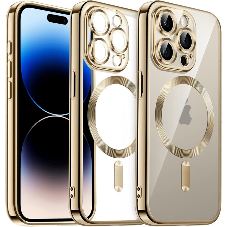 For iPhone 14 Pro Magsafe Magnetic Transparent Electroplated TPU Phone Case(Gold) - iPhone 14 Pro Cases by buy2fix | Online Shopping UK | buy2fix