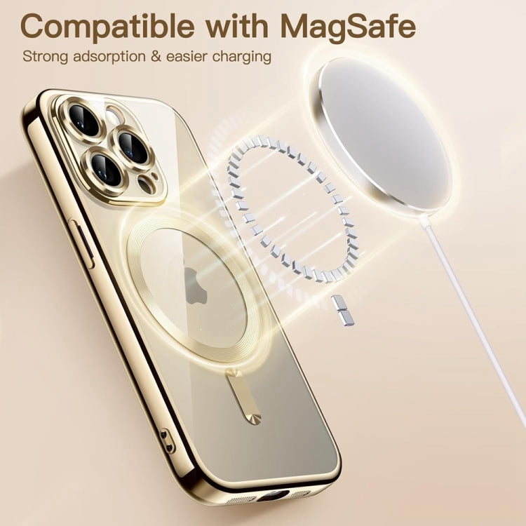 For iPhone 14 Pro Magsafe Magnetic Transparent Electroplated TPU Phone Case(Gold) - iPhone 14 Pro Cases by buy2fix | Online Shopping UK | buy2fix