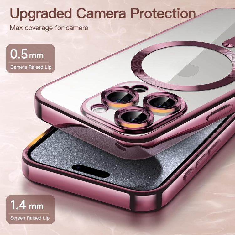 For iPhone 16 Pro Transparent Electroplated Magsafe Magnetic TPU Phone Case(Pink) - iPhone 16 Pro Cases by buy2fix | Online Shopping UK | buy2fix