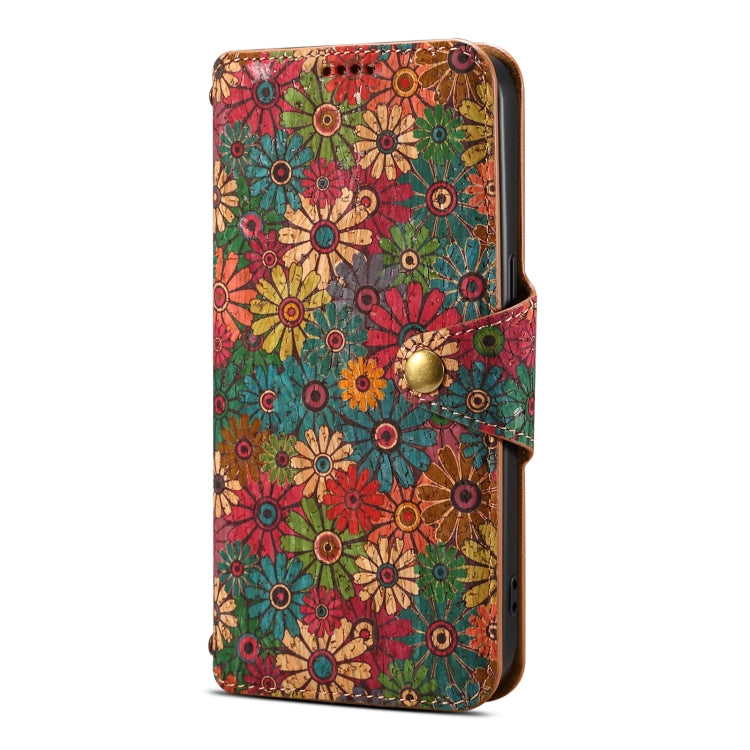 For iPhone 16 Pro Max Denior Flower Language Series Cork Fabric Oil Edge Leather Phone Case(Spring) - iPhone 16 Pro Max Cases by Denior | Online Shopping UK | buy2fix