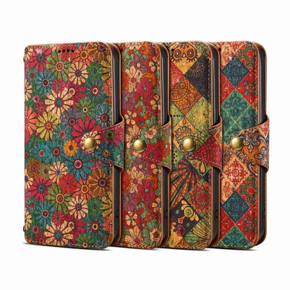 For iPhone 16 Plus Denior Flower Language Series Cork Fabric Oil Edge Leather Phone Case(Autumn) - iPhone 16 Plus Cases by Denior | Online Shopping UK | buy2fix