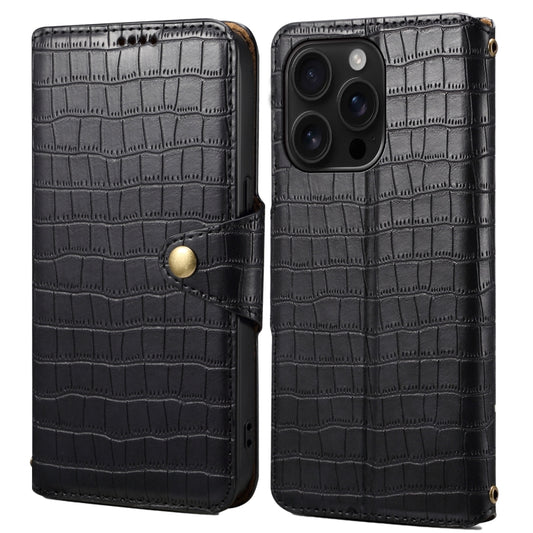 For iPhone 16 Pro Denior Crocodile Texture Oil Edge Leather Phone Case(Black) - iPhone 16 Pro Cases by Denior | Online Shopping UK | buy2fix