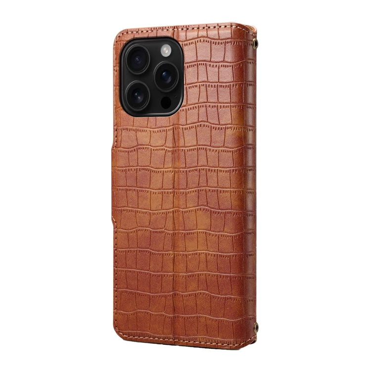 For iPhone 16 Pro Max Denior Crocodile Texture Oil Edge Leather Phone Case(Brown) - iPhone 16 Pro Max Cases by Denior | Online Shopping UK | buy2fix