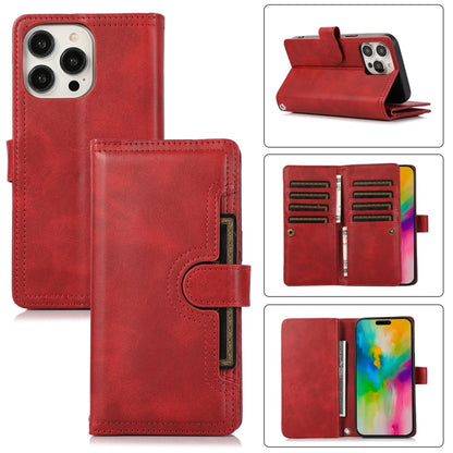 For iPhone 16 Pro Wristband Card Slot Leather Phone Case(Red) - iPhone 16 Pro Cases by buy2fix | Online Shopping UK | buy2fix