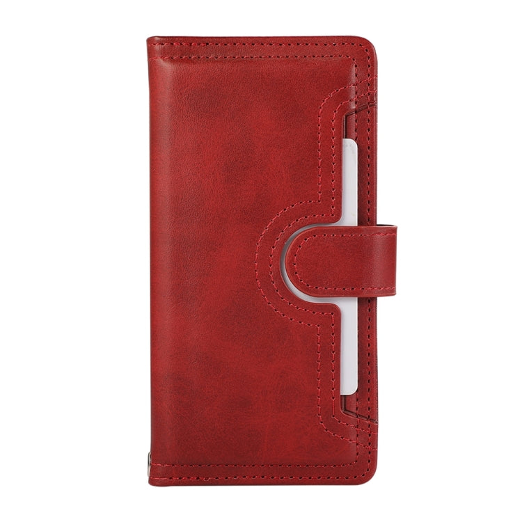 For iPhone 16 Plus Wristband Card Slot Leather Phone Case(Red) - iPhone 16 Plus Cases by buy2fix | Online Shopping UK | buy2fix