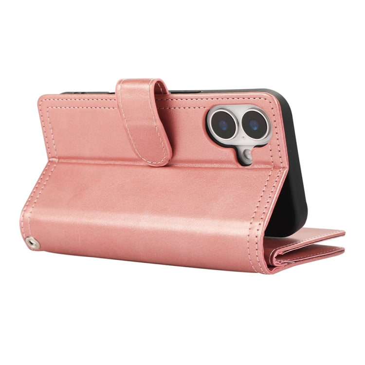 For iPhone 16 Wristband Card Slot Leather Phone Case(Rose Gold) - iPhone 16 Cases by buy2fix | Online Shopping UK | buy2fix