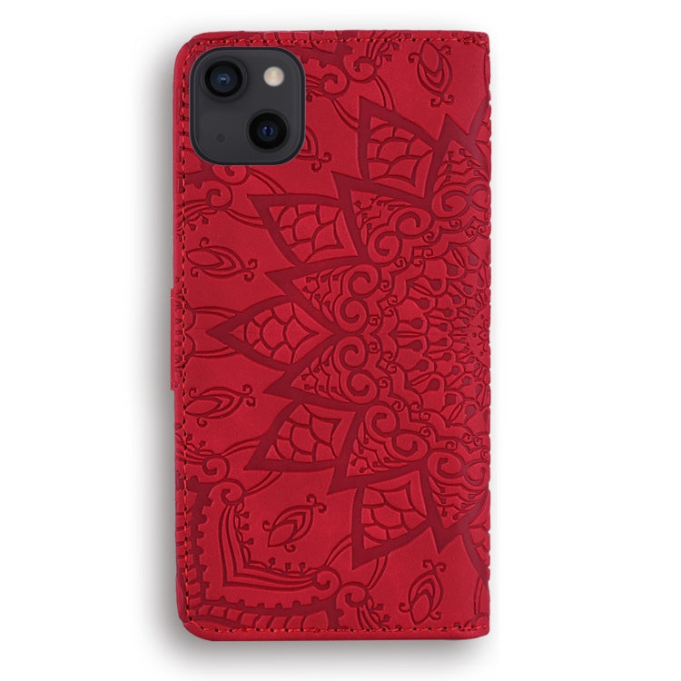 For iPhone 16 Pro Max Mandala Embossed Dual-Fold Calf Leather Phone Case(Red) - iPhone 16 Pro Max Cases by buy2fix | Online Shopping UK | buy2fix