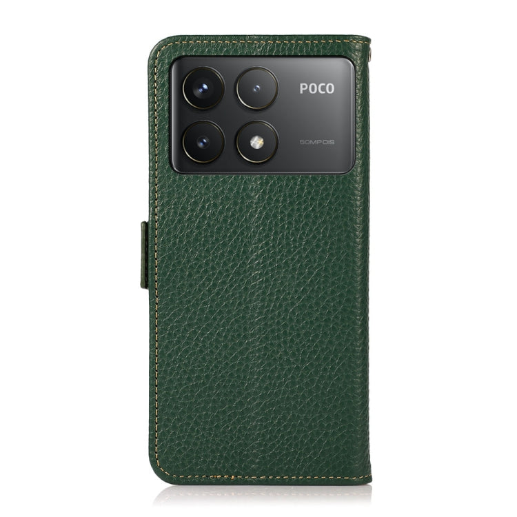 For Xiaomi Redmi K70 Pro KHAZNEH Side-Magnetic Litchi Genuine Leather RFID Phone Case(Green) - K70 Pro Cases by buy2fix | Online Shopping UK | buy2fix