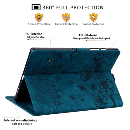 For Samsung Galaxy Tab S9 /S8 /S7 Cartoon Sakura Cat Embossed Smart Leather Tablet Case(Blue) - Galaxy Tab S9 Cases by buy2fix | Online Shopping UK | buy2fix