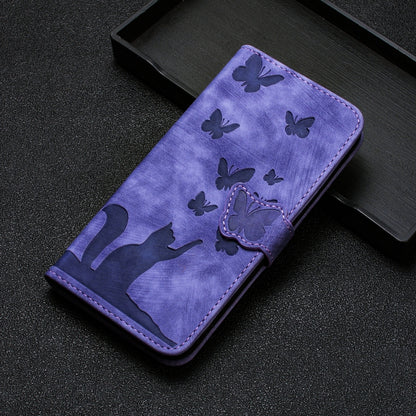 For Xiaomi Redmi Note 13 Pro+ 5G Butterfly Cat Embossing Flip Leather Phone Case(Purple) - Note 13 Pro+ Cases by buy2fix | Online Shopping UK | buy2fix