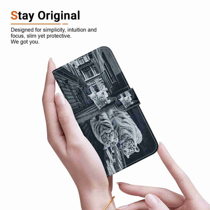 For Xiaomi Redmi Note 12 5G Crystal Texture Colored Drawing Leather Phone Case(Cat Tiger Reflection) - Xiaomi Cases by buy2fix | Online Shopping UK | buy2fix