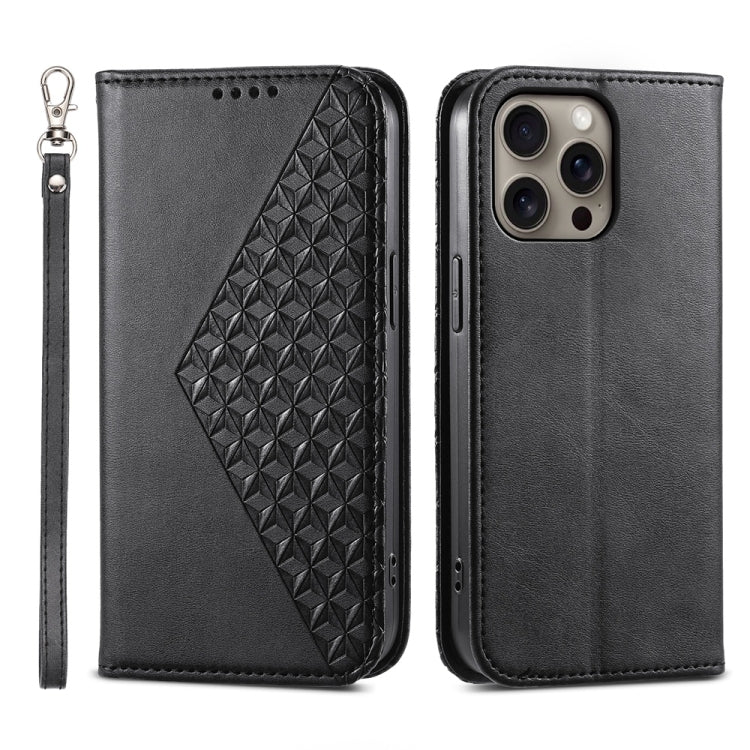 For iPhone 16 Pro Max Cubic Grid Calf Texture Magnetic Leather Phone Case(Black) - iPhone 16 Pro Max Cases by buy2fix | Online Shopping UK | buy2fix