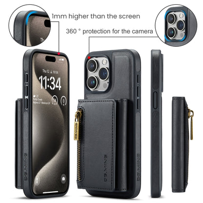 For iPhone 15 Pro DG.MING M5 Series Zip RFID Multi Card Detachable Leather Phone Case(Black) - iPhone 15 Pro Cases by DG.MING | Online Shopping UK | buy2fix