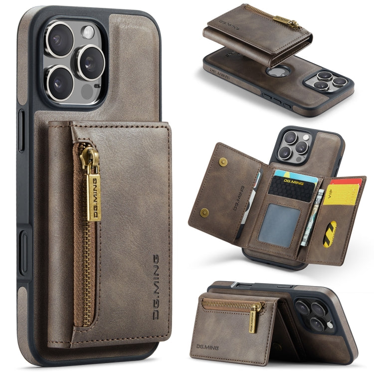 For iPhone 16 Pro Max DG.MING M5 Series Zip RFID Multi Card Detachable Leather Phone Case(Coffee) - iPhone 16 Pro Max Cases by DG.MING | Online Shopping UK | buy2fix