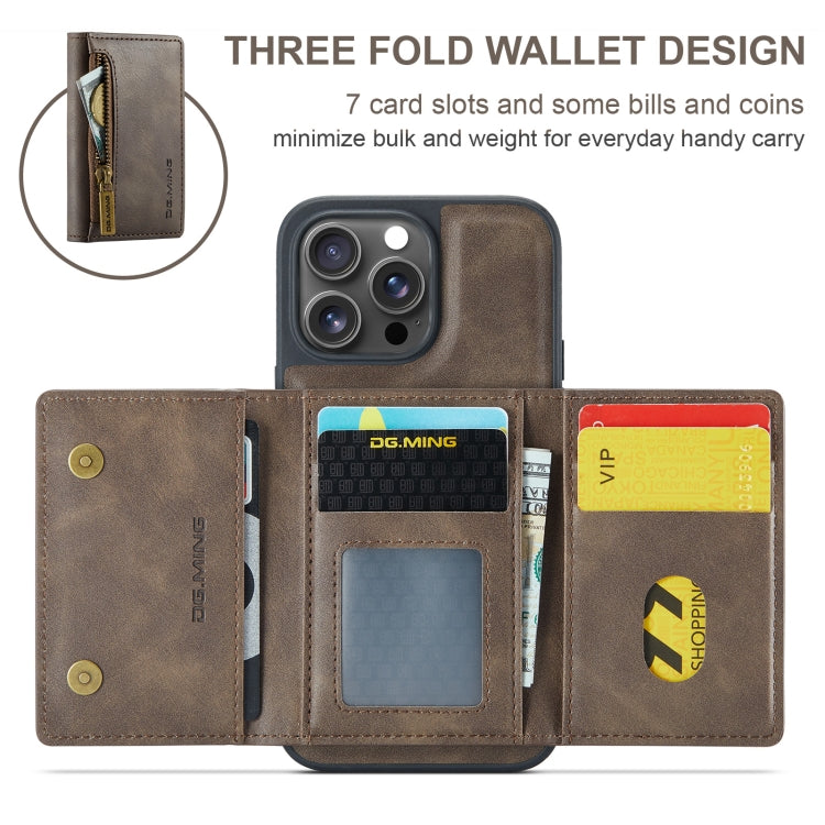 For iPhone 16 Pro Max DG.MING M5 Series Zip RFID Multi Card Detachable Leather Phone Case(Coffee) - iPhone 16 Pro Max Cases by DG.MING | Online Shopping UK | buy2fix