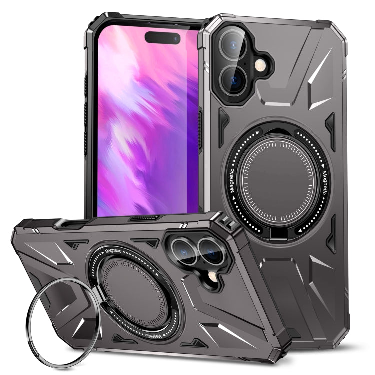 For iPhone 16 Plus MagSafe Magnetic Shockproof Phone Case with Ring Holder(Dark Grey) - iPhone 16 Plus Cases by buy2fix | Online Shopping UK | buy2fix