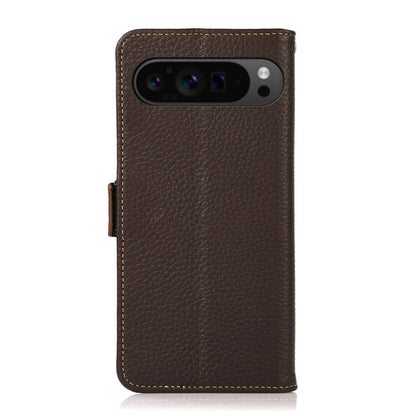 For Google Pixel 9 Pro KHAZNEH Side-Magnetic Litchi Genuine Leather RFID Phone Case(Brown) - Google Cases by buy2fix | Online Shopping UK | buy2fix