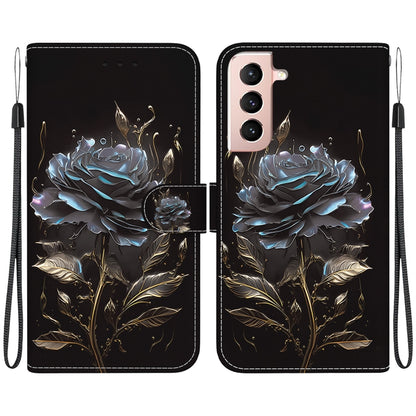 For Samsung Galaxy S22+ 5G Crystal Texture Colored Drawing Leather Phone Case(Black Rose) - Galaxy S22+ 5G Cases by buy2fix | Online Shopping UK | buy2fix