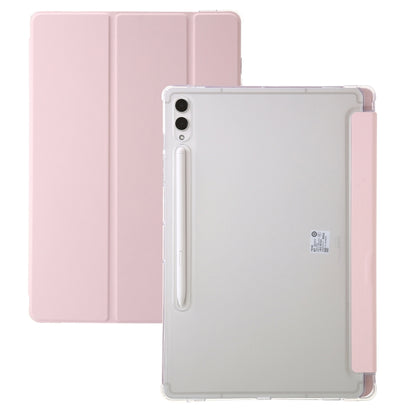 For Samsung Galaxy Tab S9 Ultra/S8 Ultra 3-Fold Clear Acrylic Leather Tablet Case(Pink) - Galaxy Tab S9 Ultra Cases by buy2fix | Online Shopping UK | buy2fix