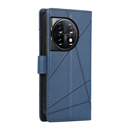 For OnePlus 11 PU Genuine Leather Texture Embossed Line Phone Case(Blue) - OnePlus Cases by buy2fix | Online Shopping UK | buy2fix