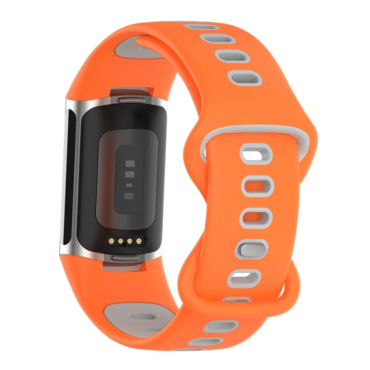 For Fitbit Charge 6 Two Color Silicone Watch Band(Orange Grey) - Watch Bands by buy2fix | Online Shopping UK | buy2fix