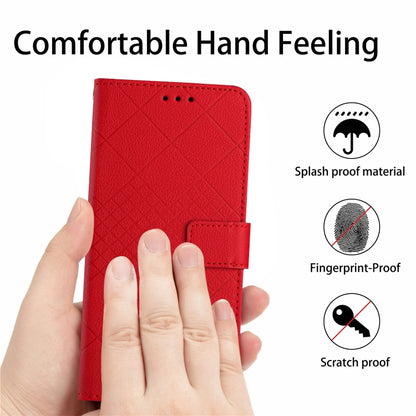 For iPhone 16 Rhombic Grid Texture Leather Phone Case(Red) - iPhone 16 Cases by buy2fix | Online Shopping UK | buy2fix