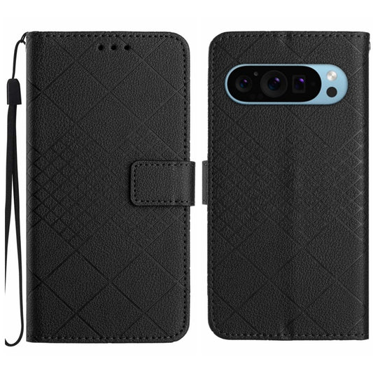 For Google Pixel 9 Pro Rhombic Grid Texture Leather Phone Case(Black) - Google Cases by buy2fix | Online Shopping UK | buy2fix