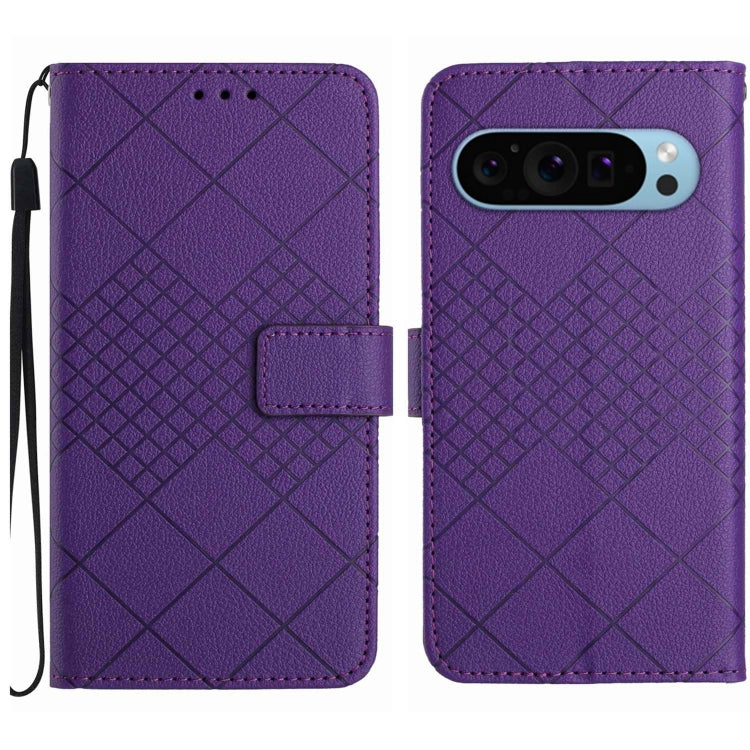 For Google Pixel 9 Rhombic Grid Texture Leather Phone Case(Purple) - Google Cases by buy2fix | Online Shopping UK | buy2fix