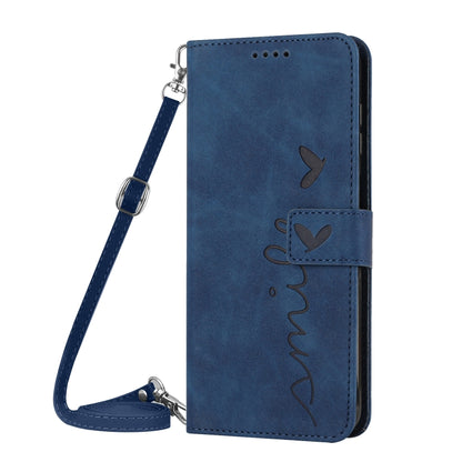 For Motorola Moto G Play 5G 2024 / G 5G 2024 Skin Feel Heart Embossed Leather Phone Case with Long Lanyard(Blue) - Motorola Cases by buy2fix | Online Shopping UK | buy2fix