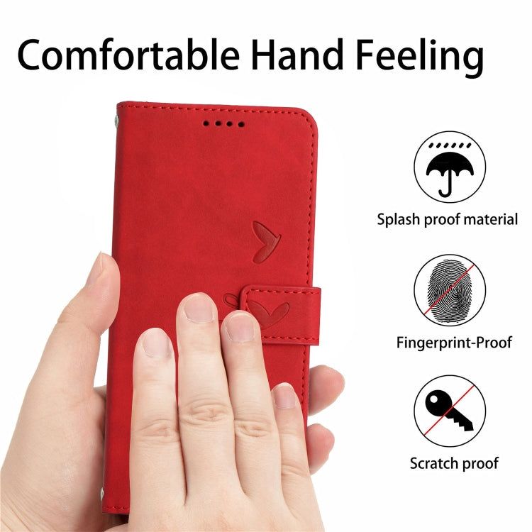 For Xiaomi Redmi Note 13 Pro+ Skin Feel Heart Embossed Leather Phone Case with Long Lanyard(Red) - Note 13 Pro+ Cases by buy2fix | Online Shopping UK | buy2fix