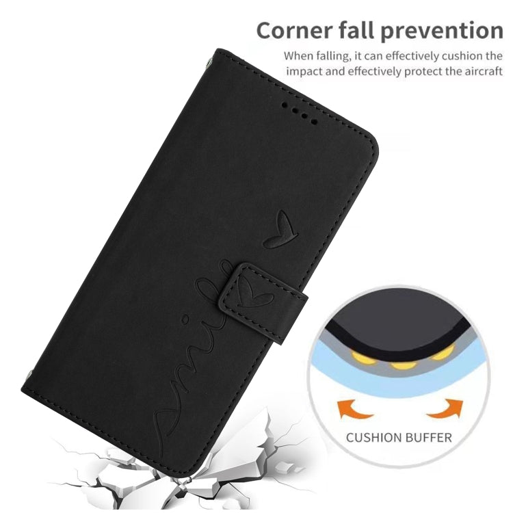 For Xiaomi Redmi K70 / K70 Pro Skin Feel Heart Embossed Leather Phone Case with Long Lanyard(Black) - K70 Pro Cases by buy2fix | Online Shopping UK | buy2fix