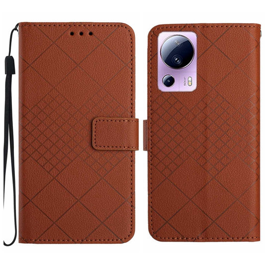 For Xiaomi 13 Lite Rhombic Grid Texture Leather Phone Case(Brown) - 13 Lite Cases by buy2fix | Online Shopping UK | buy2fix