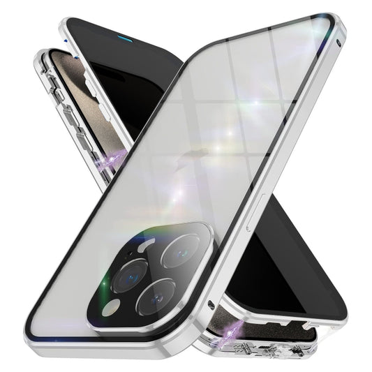 For iPhone 15 Pro Anti-peeping Magnetic Double-sided Tempered Glass Phone Case(Silver) - iPhone 15 Pro Cases by buy2fix | Online Shopping UK | buy2fix