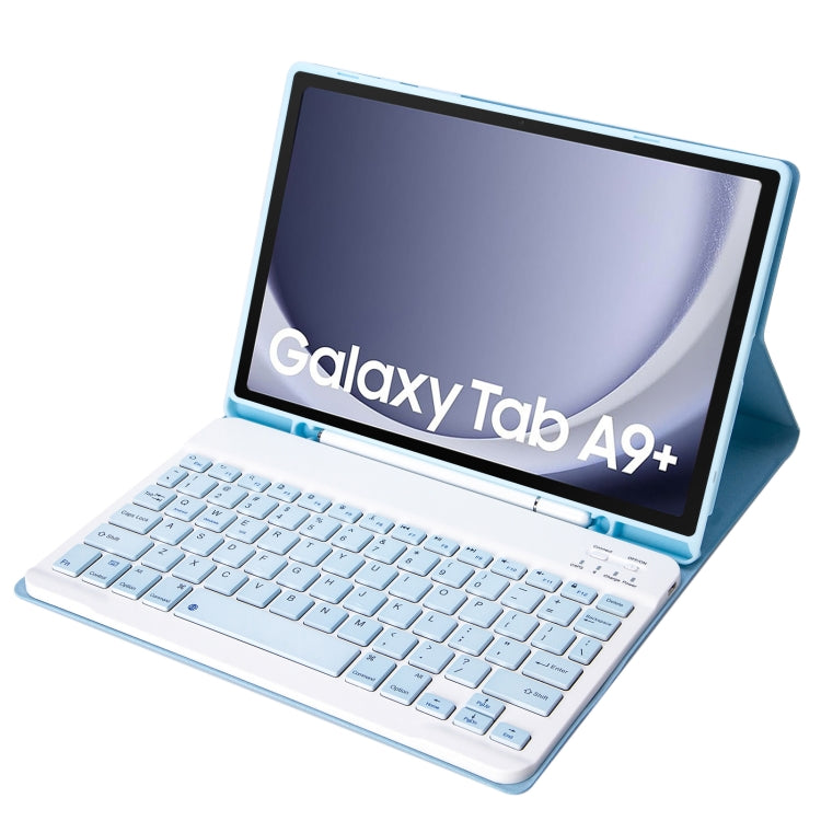 For Samsung Galaxy Tab A9+ X210/X215/X215 A09B Candy Color TPU Bluetooth Keyboard Leather Tablet Case with Pen Holder(Ice Blue) - Samsung Keyboard by buy2fix | Online Shopping UK | buy2fix