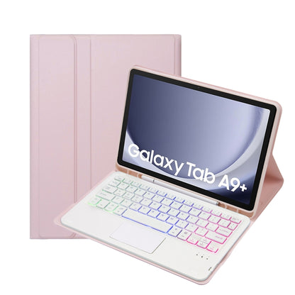 For Samsung Galaxy Tab A9+ X210/X215/X215 A09B-AS Candy Color Touch Backlight Bluetooth Keyboard Leather Tablet Case with Pen Holder(Pink) - Samsung Keyboard by buy2fix | Online Shopping UK | buy2fix