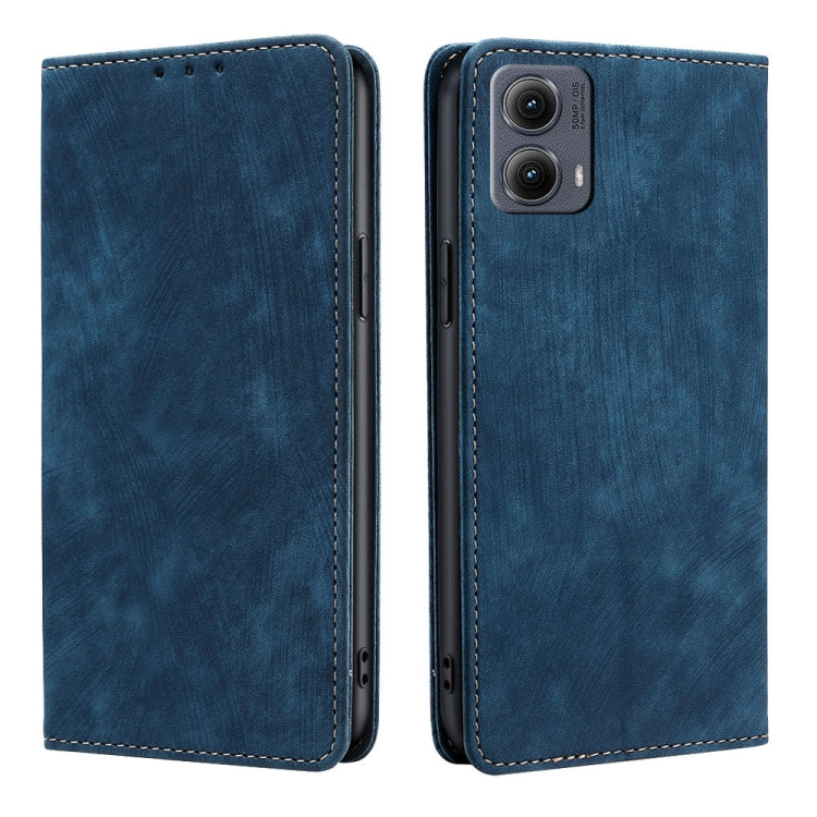 For Motorola Edge 5G 2024 RFID Anti-theft Brush Magnetic Leather Phone Case(Blue) - Motorola Cases by buy2fix | Online Shopping UK | buy2fix