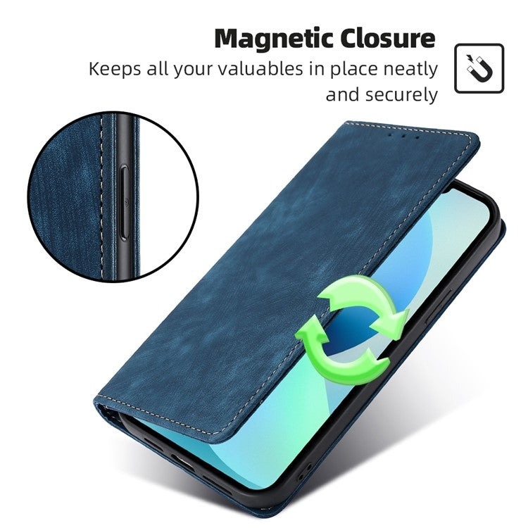 For Motorola Edge 5G 2024 RFID Anti-theft Brush Magnetic Leather Phone Case(Blue) - Motorola Cases by buy2fix | Online Shopping UK | buy2fix