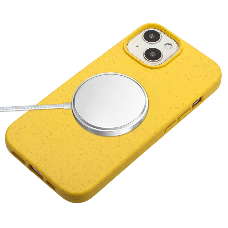 For iPhone 15 Wheat MagSafe Magnetic Straw Material + TPU Phone Case with Lanyard(Yellow) - iPhone 15 Cases by buy2fix | Online Shopping UK | buy2fix